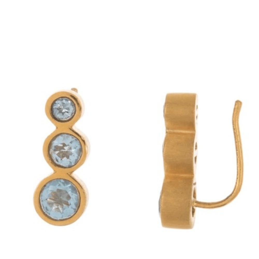 DEAN DAVIDSON 22K Gold Plated‎ Manhattan Blue Topaz Ear Crawler Earrings, NWT
